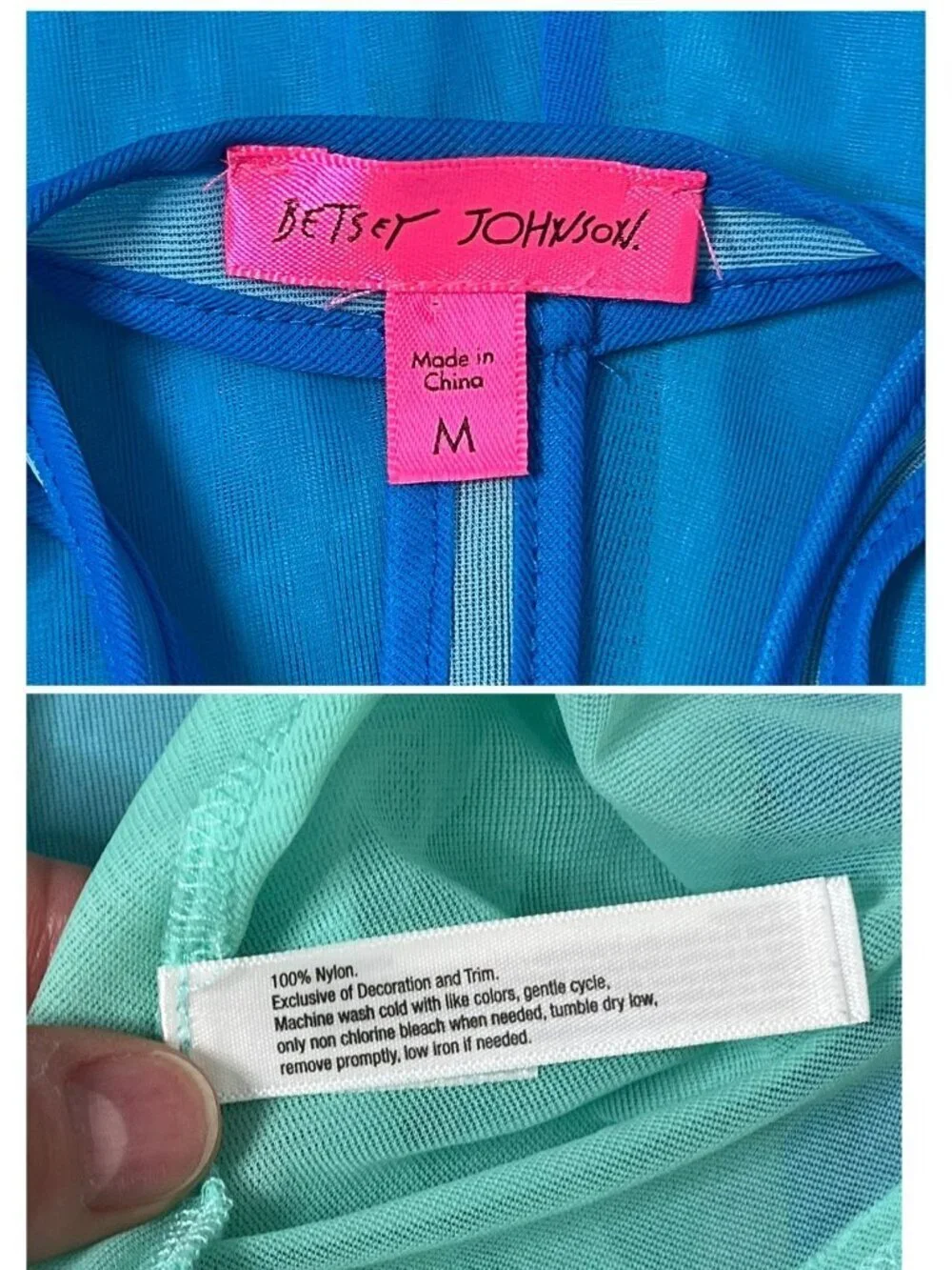 Vintage Y2K Betsey Johnson Blue Aqua Babydoll Nightie Dress Size M Mesh Overlay